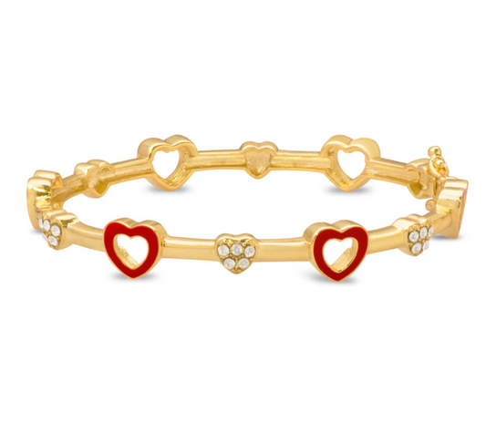 Open Hearts and Crystals Bangle Bracelet