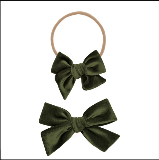 Velvet Bow Headband - Olive