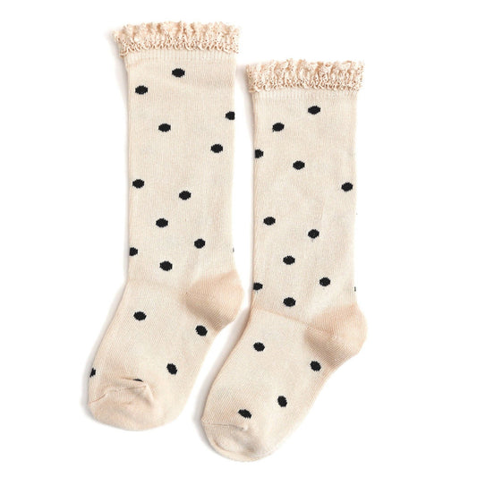 Lace Top Knee High Socks - Vanilla Dot
