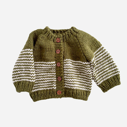 Stripe Cardigan - Moss/Cream