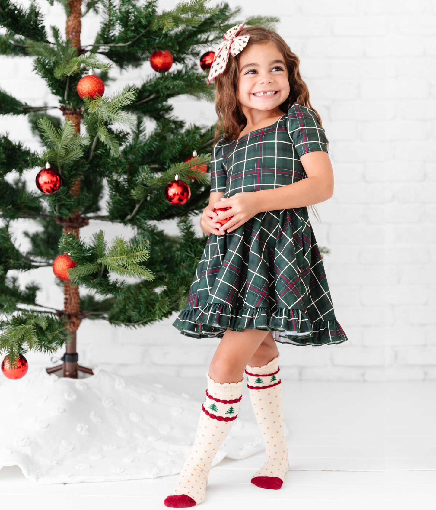 Tree Scalloped Knee High Socks