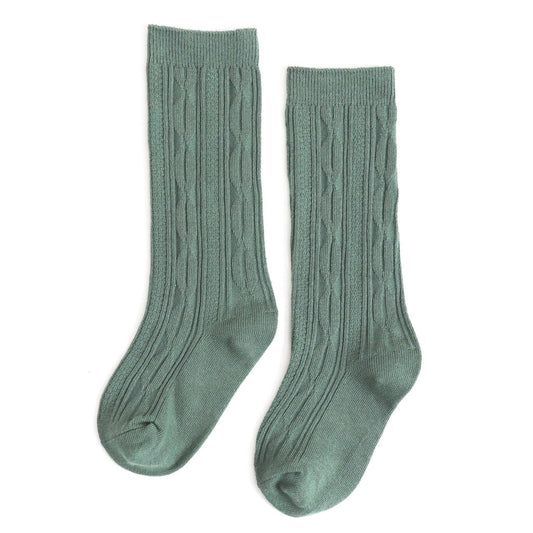 Cable Knit Knee High Socks -Spruce