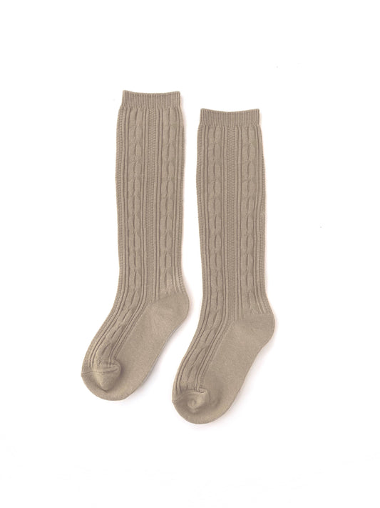 Cable Knit Knee High Socks - Oat