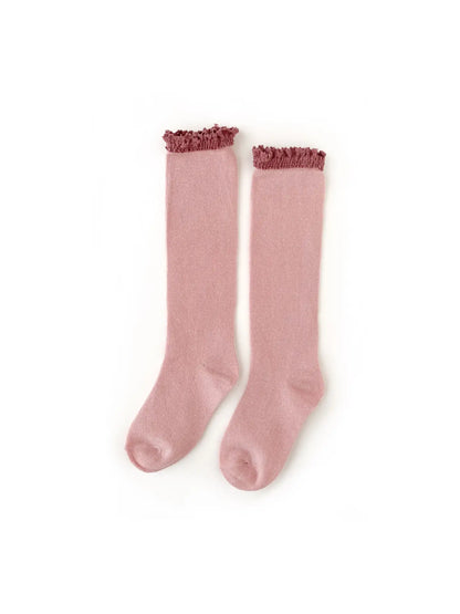 Lace Top Knee Highs - Blush/Mauve Lace