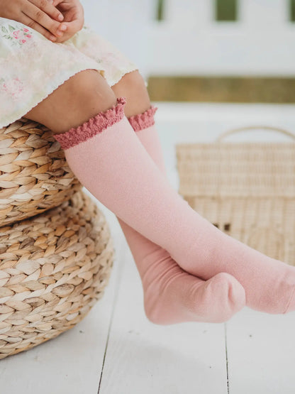 Lace Top Knee Highs - Blush/Mauve Lace