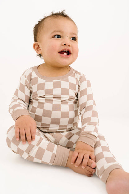 Beige Checkered Bamboo Set