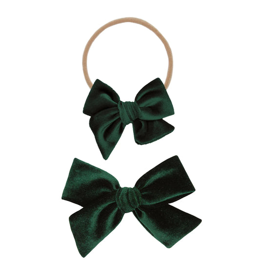 Velvet Bow Headband (Pine)