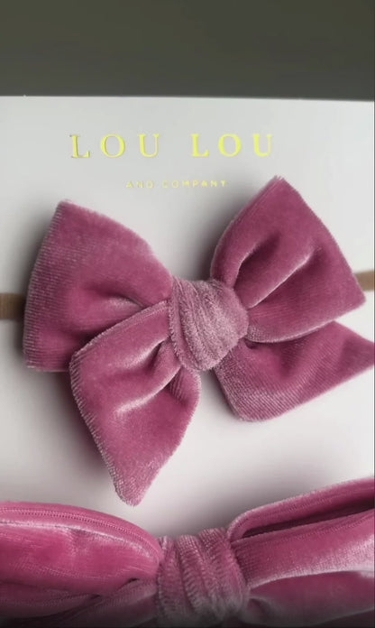 Velvet Bow Headband - Berry