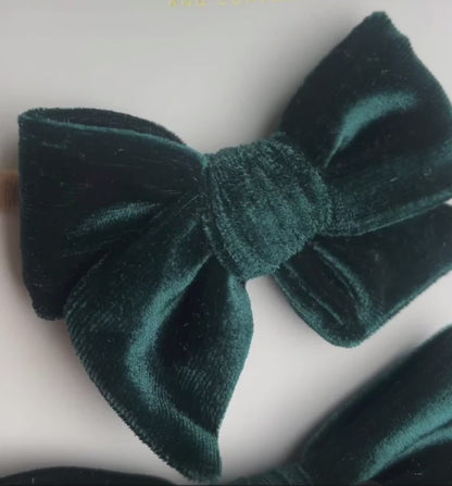 Velvet Bow Headband -Emerald