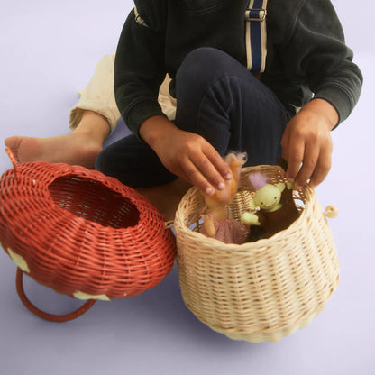 Rattan Mushroom Basket - Red