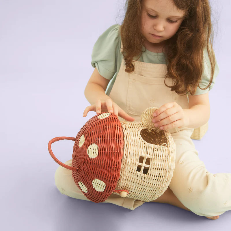 Rattan Mushroom Basket - Red