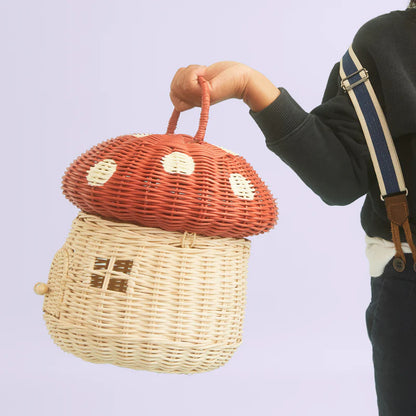 Rattan Mushroom Basket - Red