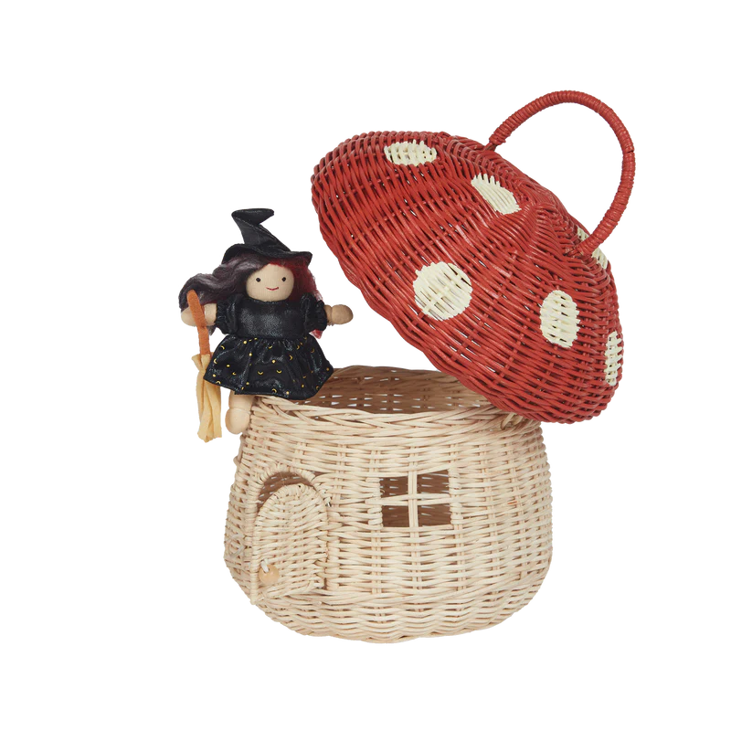 Rattan Mushroom Basket - Red