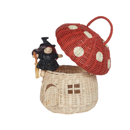 Rattan Mushroom Basket - Red