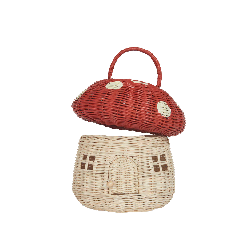 Rattan Mushroom Basket - Red