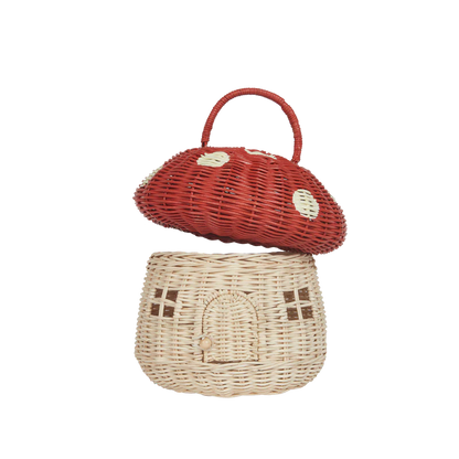 Rattan Mushroom Basket - Red