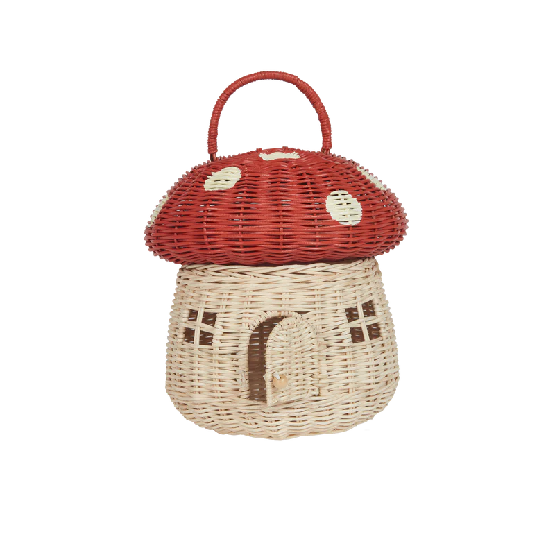 Rattan Mushroom Basket - Red