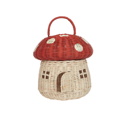 Rattan Mushroom Basket - Red