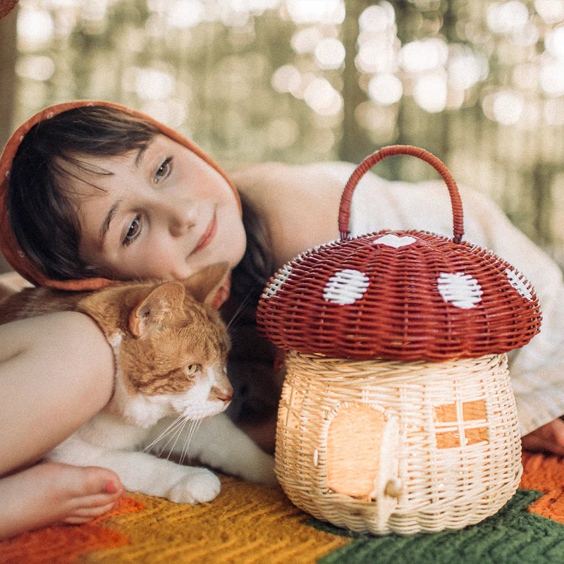 Rattan Mushroom Basket - Red