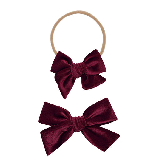 Velvet Bow Headband - Wine
